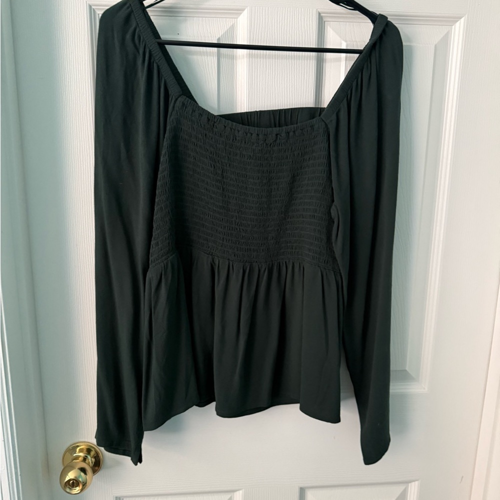 Old Navy dark green Smocked Peplum Blouse